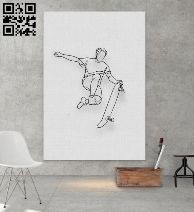 Skateboarding line art E0018920 free vector download for laser cut plasma