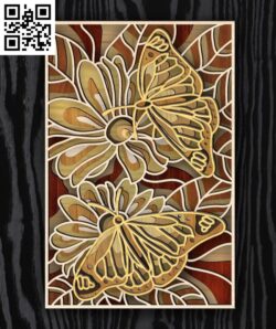 Butterflies and yellow flowers E0019037 file cdr and dxf free vector download for laser cut
