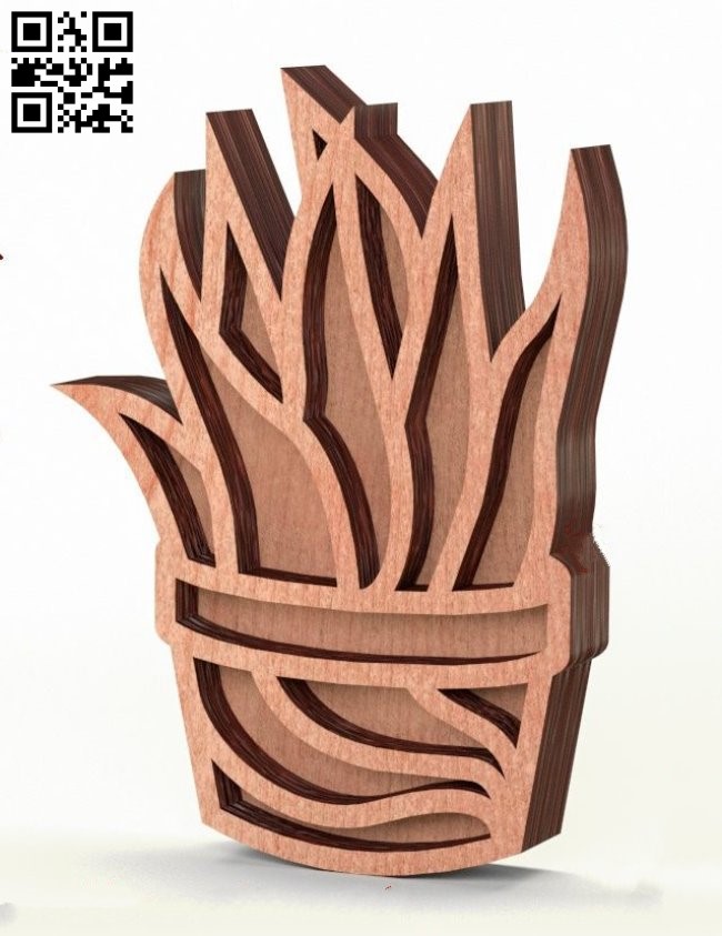 Cactus pot E0019146 file cdr and dxf free vector download for laser cut