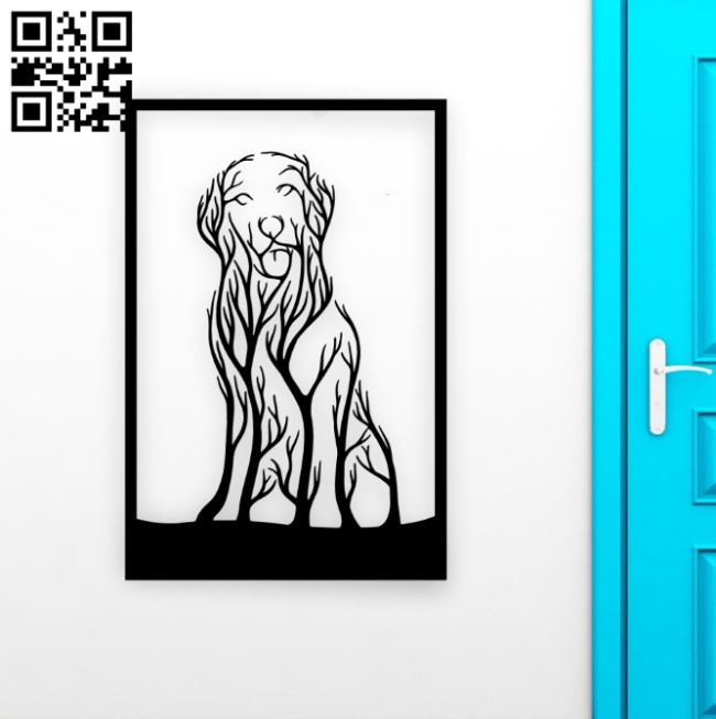 Dog tree wall art E0019148 file cdr and dxf free vector download for laser cut plasma