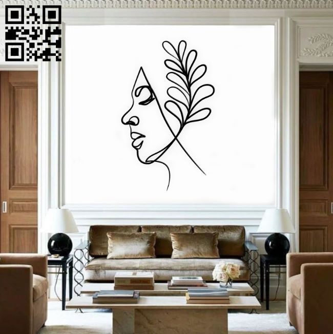 Face line art wall decor E0019021 file cdr and dxf free vector download for laser cut plasma