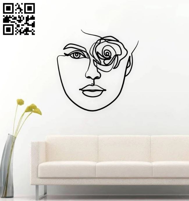 Face with rose line art E0019053 file cdr and dxf free vector download for laser cut plasma