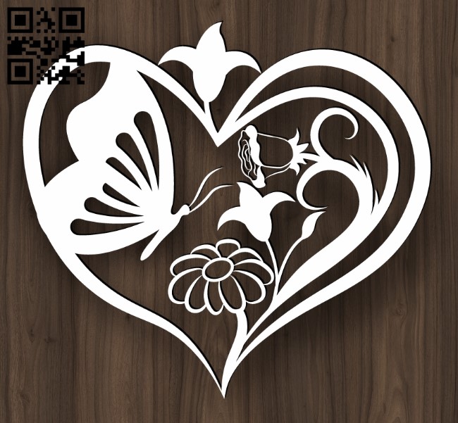 Floral heart butterfly E0019093 file cdr and dxf free vector download for laser cut