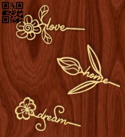 Flower word E0019068 file cdr and dxf free vector download for laser cut