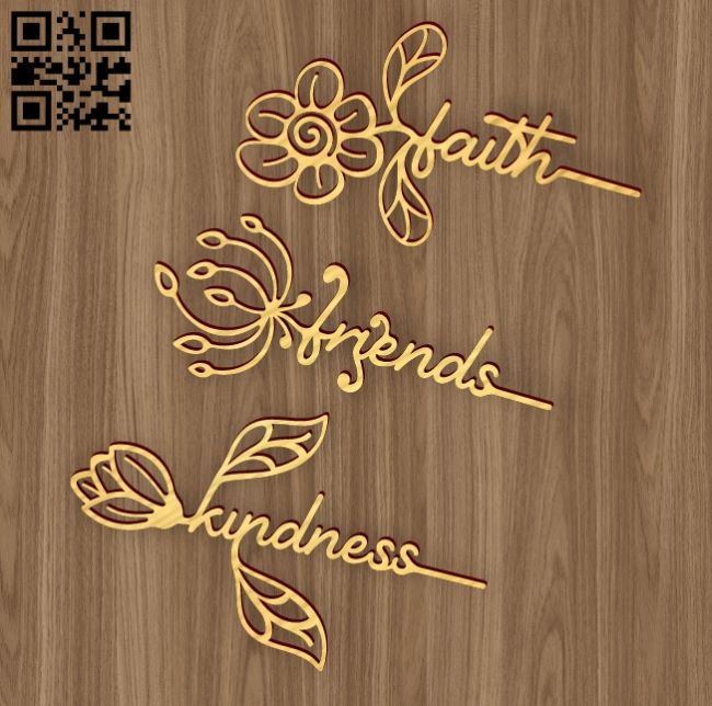Flower word E0019069 file cdr and dxf free vector download for laser cut