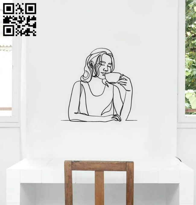 Girl drinking coffee wall decor E0019022 file cdr and dxf free vector download for laser cut plasma