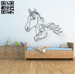 Horses line art E0018998 file cdr and dxf free vector download for laser cut plasma