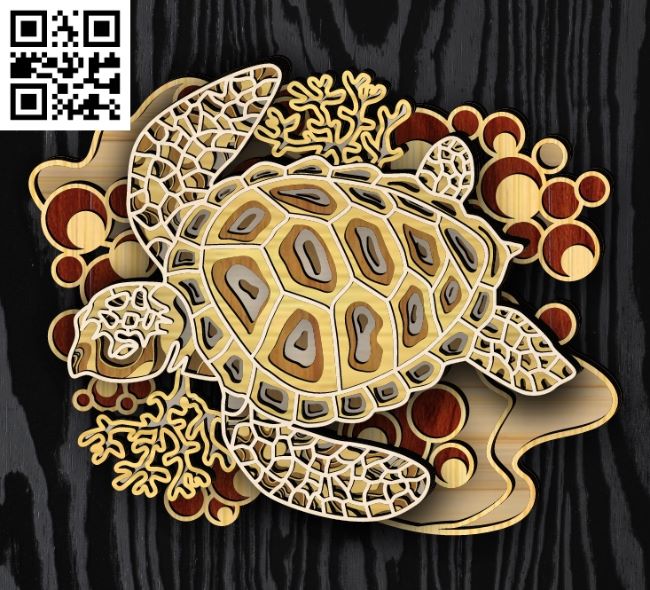 Multilayer sea turtle E0018976 file cdr and dxf free vector download for laser cut