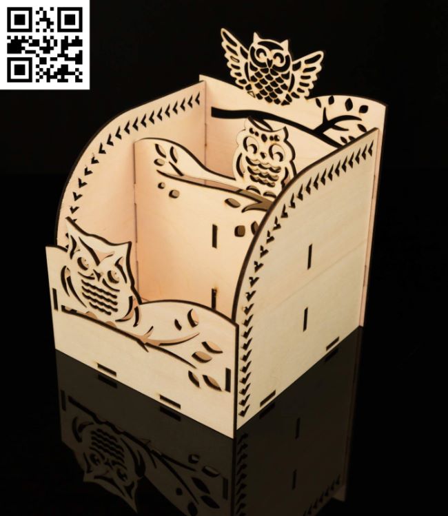 Owl shaped storage box E0019042 file cdr and dxf free vector download for laser cut