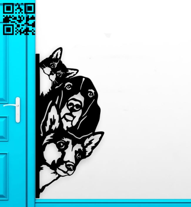 Peeking dogs cat E0019015 file cdr and dxf free vector download for laser cut plasma