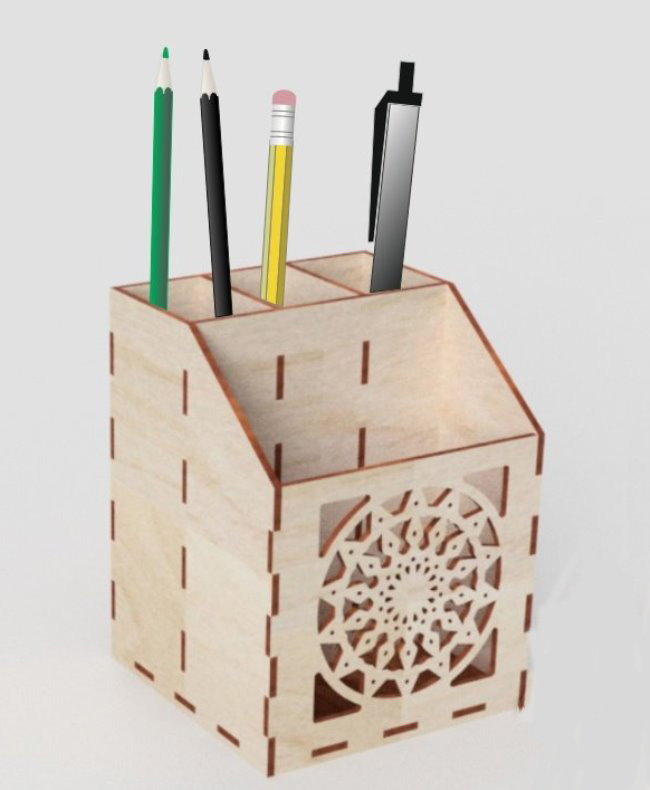 Pencil holder E0019121 file cdr and dxf free vector download for laser cut