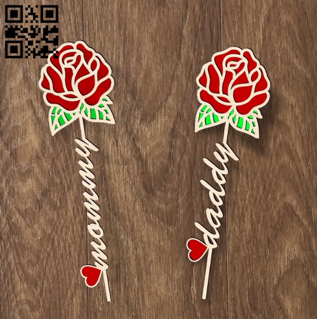 Rose with words E0019103 file cdr and dxf free vector download for laser cut