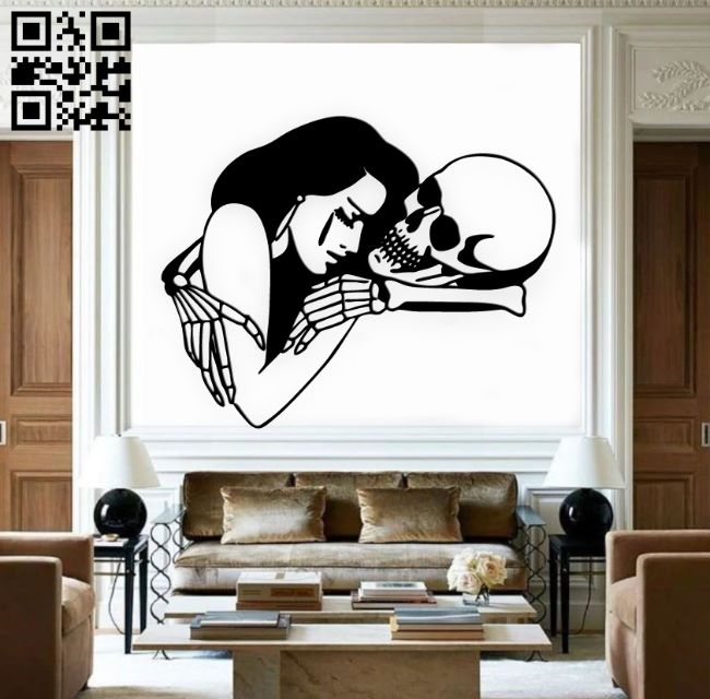 Woman with skull E0019051 file cdr and dxf free vector download for laser cut plasma