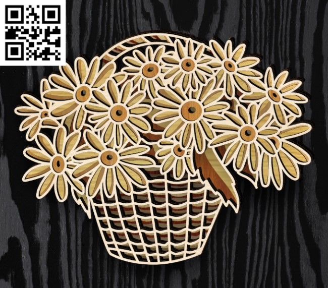 Basket daisies layered E0019271 file cdr and dxf free vector download for laser cut