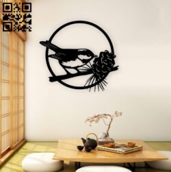 Bird with pinecone wall decor E0019264 file cdr and dxf free vector download for laser cut plasma