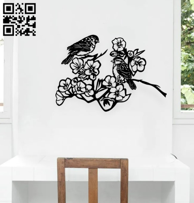 Birds with flowers E0019266 file cdr and dxf free vector download for laser cut plasma