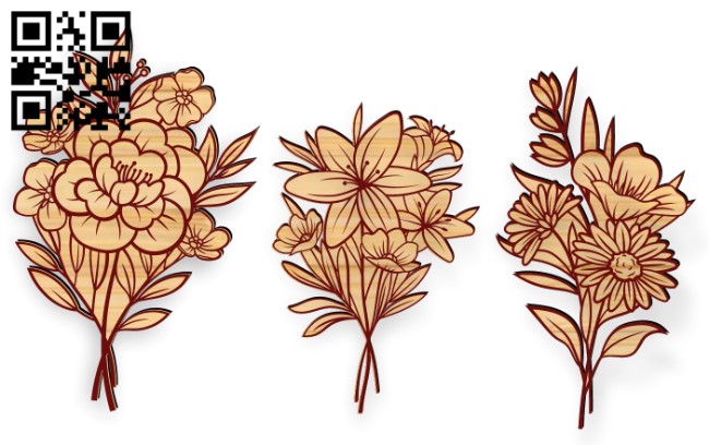 Bouquet E0019398 cdr and dxf free vector download for laser cut
