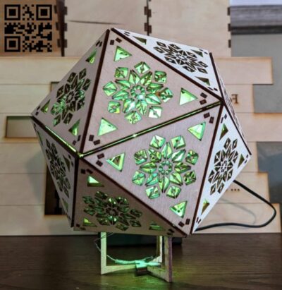 Icosahedron shadow lamp E0019274 file cdr and dxf free vector download for laser cut