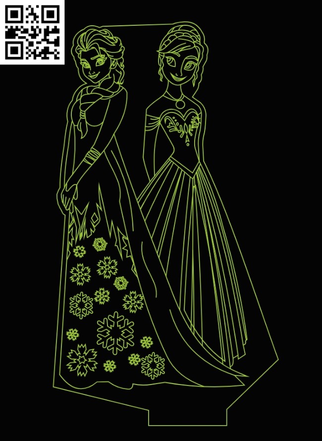 Illusion led lamp Elsa and Anna E0019269 file cdr and dxf free vector download for laser engraving machine