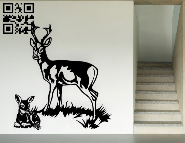 Mother deer and fawn E0019317 file cdr and dxf free vector download for laser cut plasma