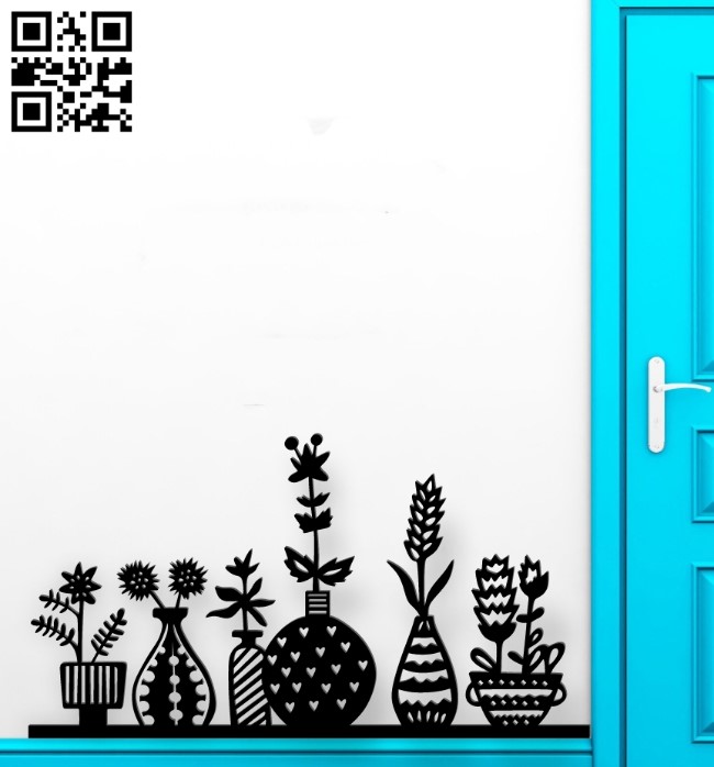 Vases wall decor E0019353 file cdr and dxf free vector download for laser cut plasma