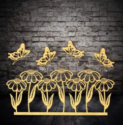 Flowers with butterflies E0019477 file cdr and dxf free vector download for laser cut plasma