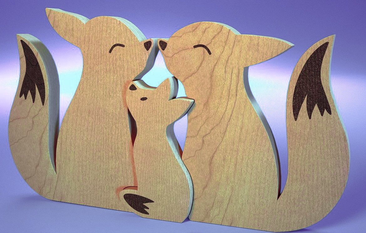 Fox family E0019537 file cdr and dxf free vector download for laser cut