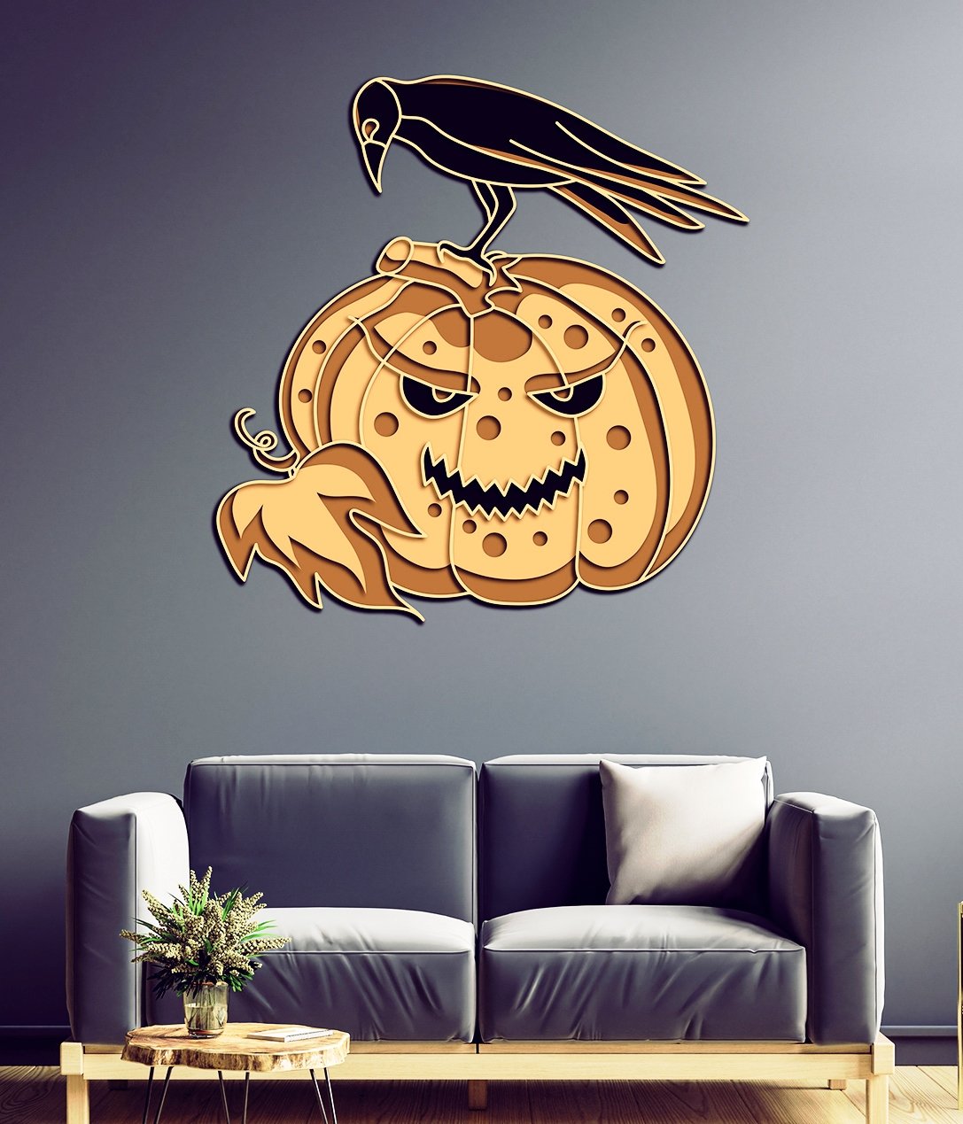 Multilayer pumpkin with crow E0019438 file cdr and dxf free vector download for Laser cut