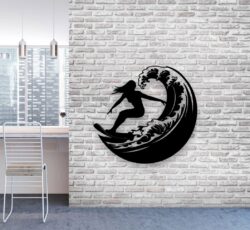 Surf girl wall decor E0019425 free vector download for laser cut plasma