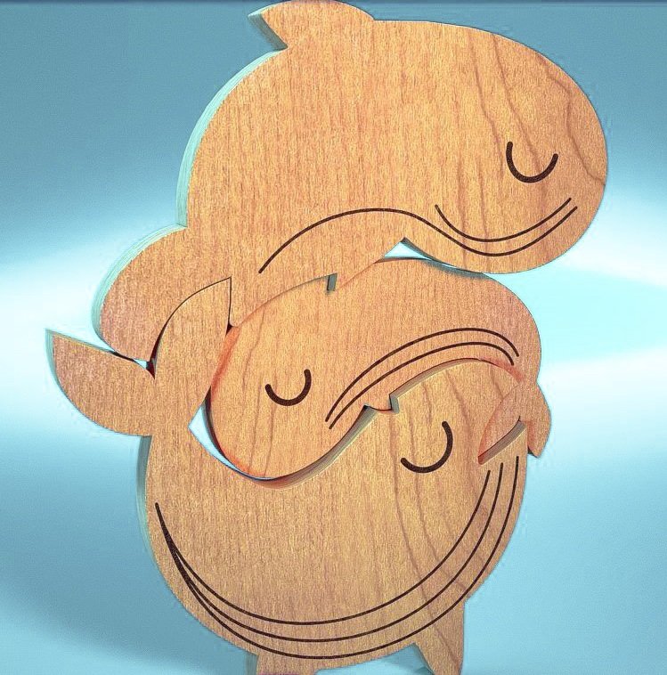 Whale family E0019536 file cdr and dxf free vector download for laser cut