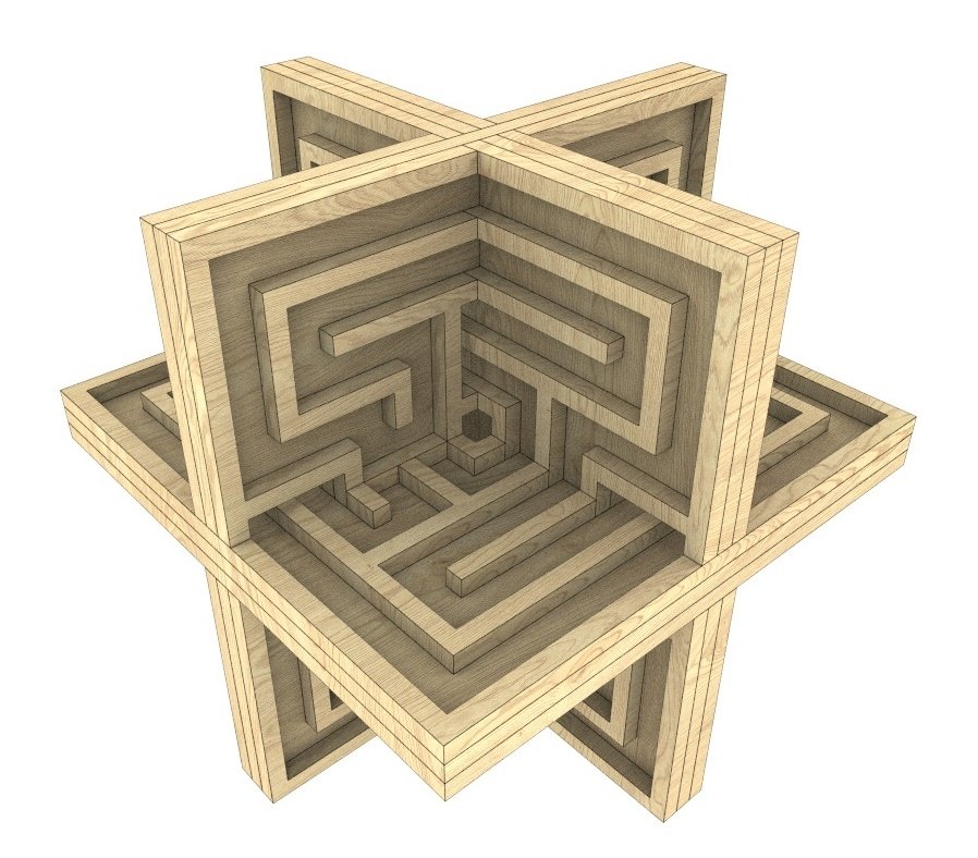Wooden 3D maze E0019458 file cdr and dxf free vector download for cnc cut