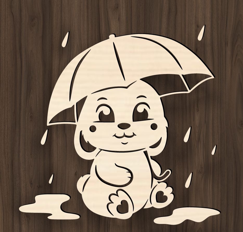 Bunny in the rain E0019594 file cdr and dxf free vector download for laser cut