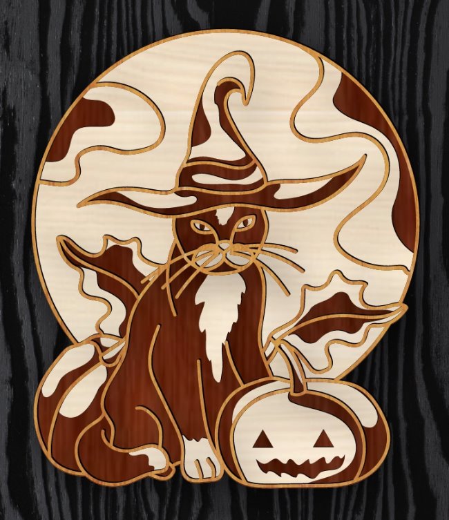 Multilayer Cat Halloween E0019831 file cdr and dxf free vector download for laser cut