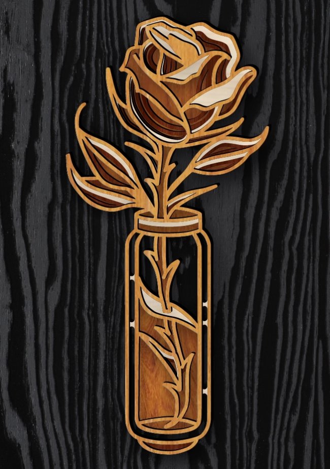 Layered rose vase E0019727 file cdr and dxf free vector download for laser cut