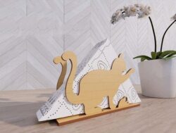 Cat napkin holder E0020024 file cdr and dxf free vector download for laser cut