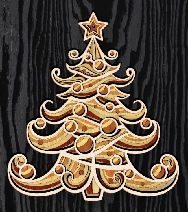 Christmas tree E0019924 file cdr and dxf free vector download for laser cut