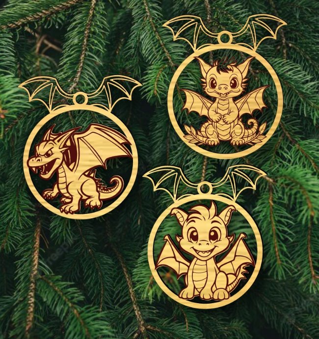 Dragon Christmas tree decoration E0020058 file cdr and dxf free vector download for laser cut