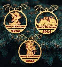 Dragon Christmas tree decoration E0020059 file cdr and dxf free vector download for laser cut