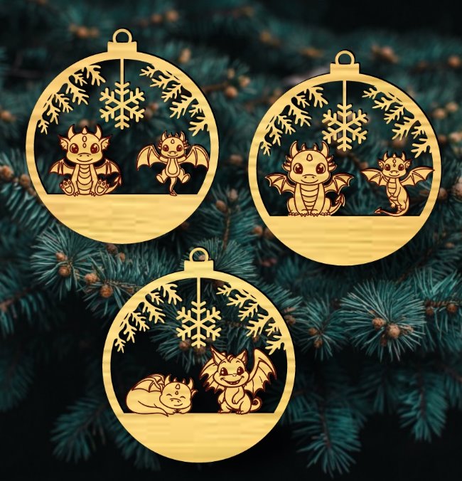 Dragon Christmas tree decoration E0020060 file cdr and dxf free vector download for laser cut