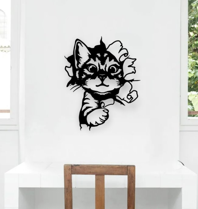 Kitten peeking E0019937 file cdr and dxf free vector download for laser cut plasma