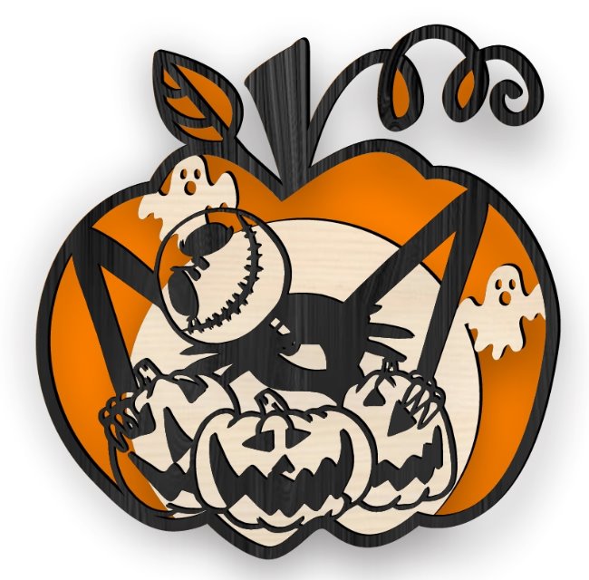 Layered pumpkin and Jack skellington E0019976 file cdr and dxf free vector download for laser cut