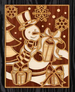 Multilayer snowman Christmas gifts E0019923 file cdr and dxf free vector download for laser cut