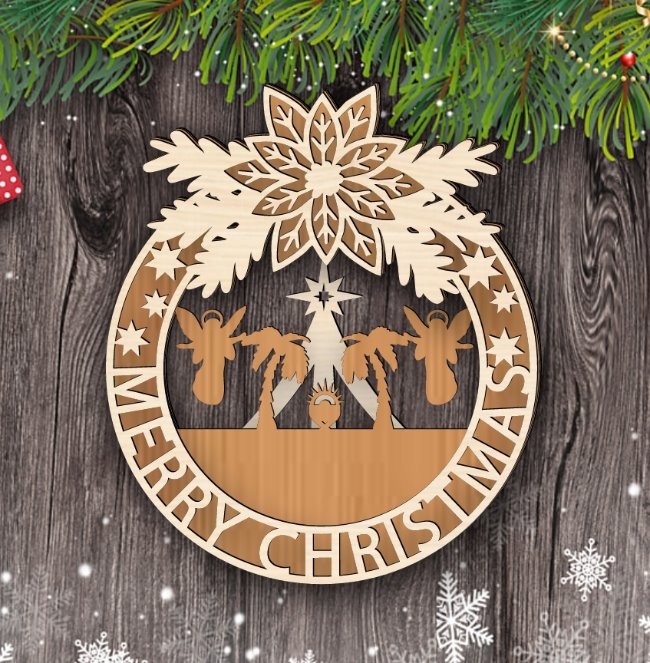Christmas wreath E0020087 file cdr and dxf free vector download for laser cut