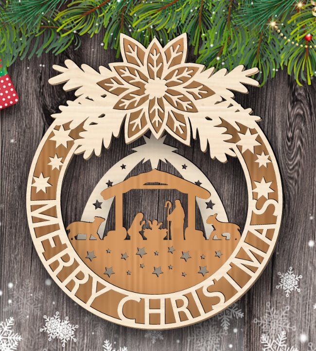 Christmas wreath E0020088 file cdr and dxf free vector download for laser cut