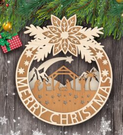 Christmas wreath E0020200 file cdr and dxf free vector download for laser cut
