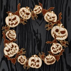 Multilayer Halloween wreath E0020137 file cdr and dxf free vector download for laser cut