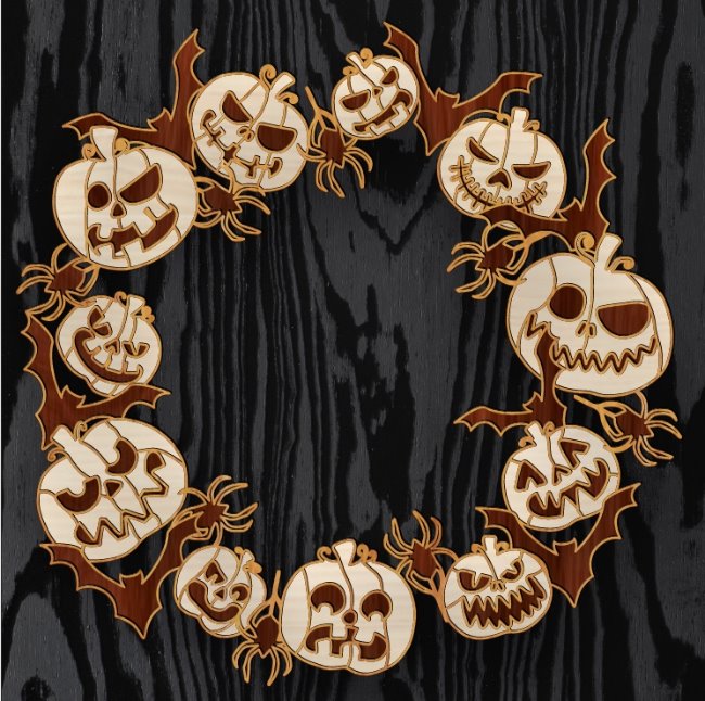 Multilayer Halloween wreath E0020137 file cdr and dxf free vector download for laser cut