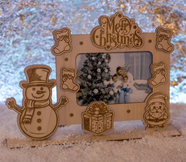 Christmas photo frame E0020277 file cdr and dxf free vector download for laser cut