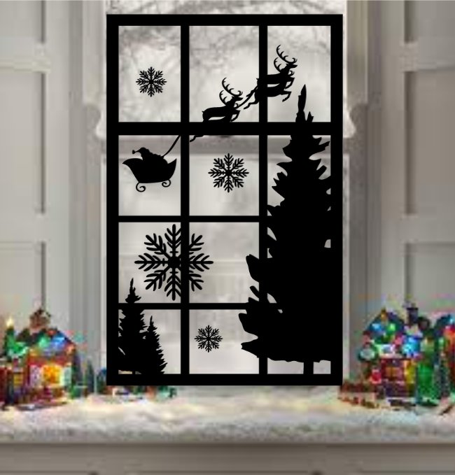 Christmas window scene E0020229 file cdr and dxf free vector download for laser cut plasma