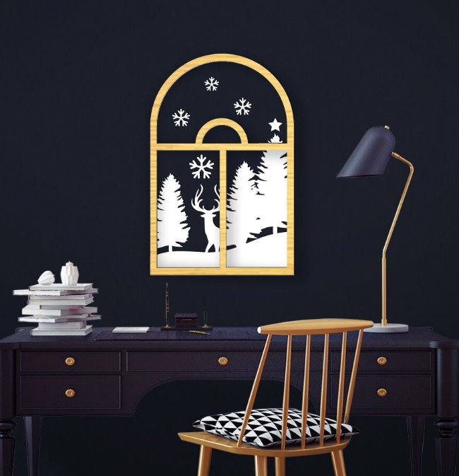 Christmas window scene E0020230 file cdr and dxf free vector download for laser cut plasma